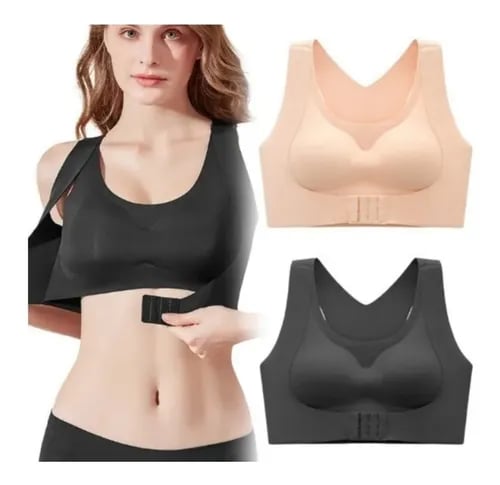 Wire-Free Posture-Correcting Bra – Crossed Straps & Front Closure