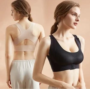 Wire-Free Posture-Correcting Bra – Crossed Straps & Front Closure