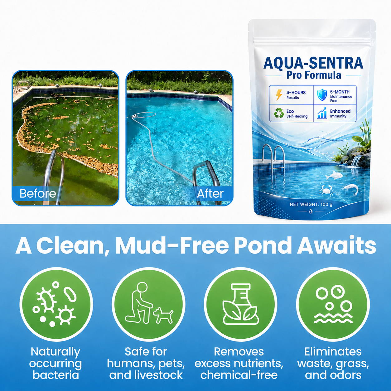 SEAGRIL Aqua-Sentra Pro Formula- End AlgaeNightmares, Restore YourPond's Beauty Fast!