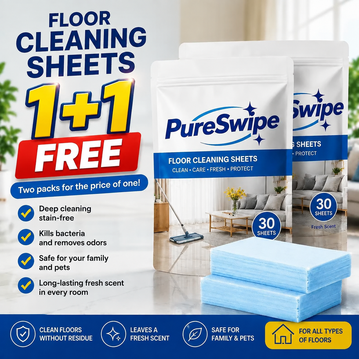 🔥 SEAGRIL™ Floor Cleaning Wipes – Buy 1 Get 1 FREE (60 pcs)