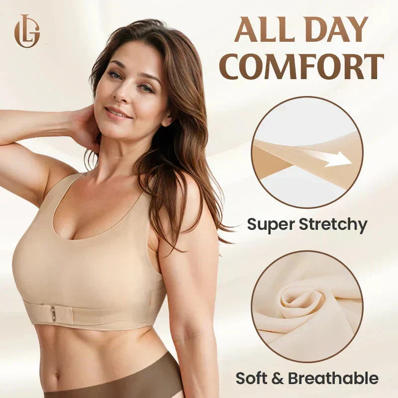 Wire-Free Posture-Correcting Bra – Crossed Straps & Front Closure